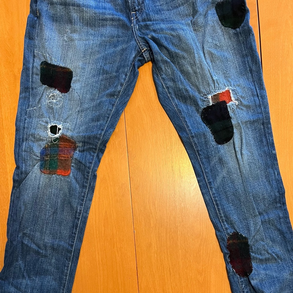 Polo Ralph Lauren Astor Slim Boyfriend Flannel Tartan Patchwork Jeans Size 30